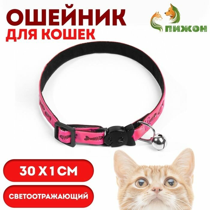 Ошейник кошачий со светоотражающим покрытием рыбки (30 * 1 см) розовый