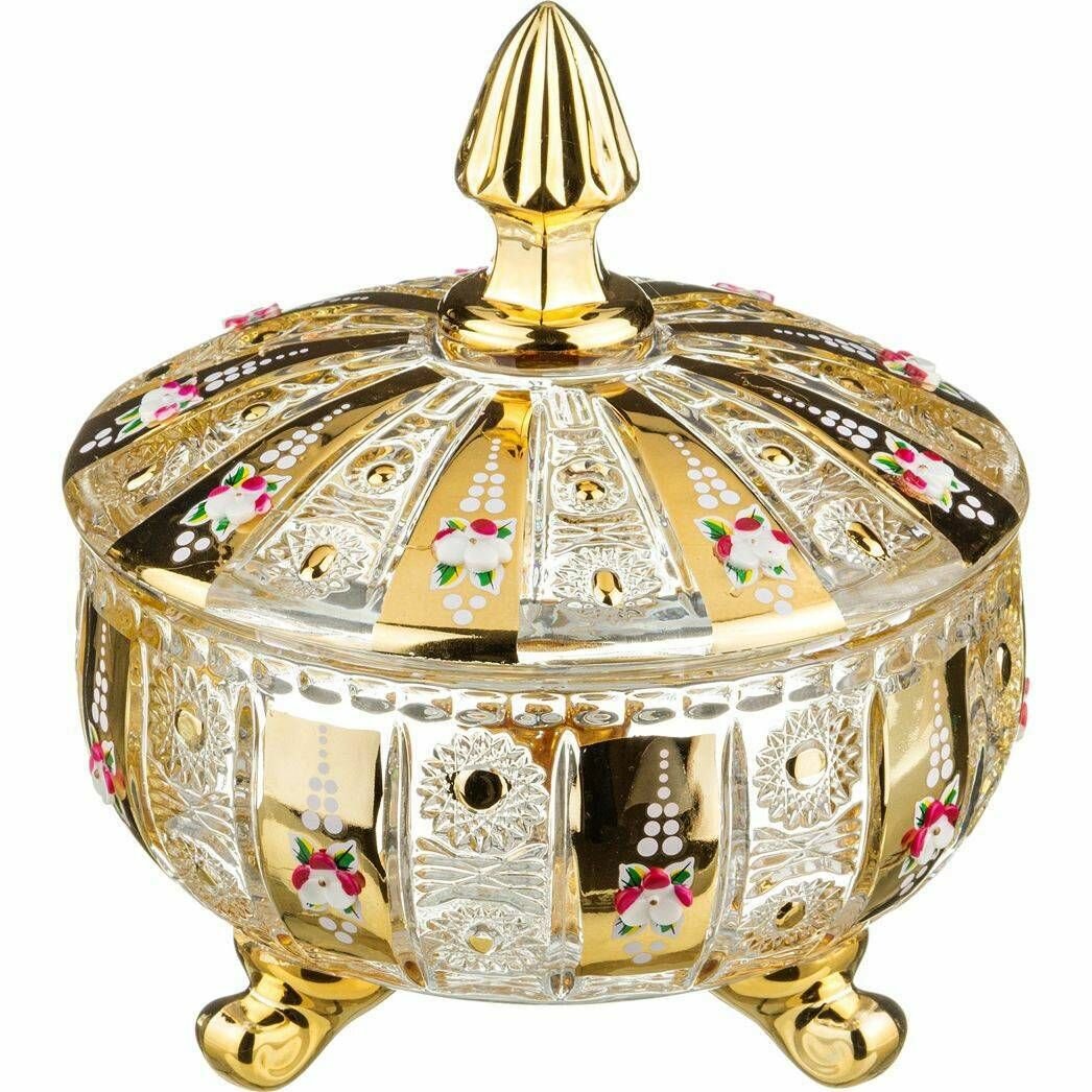 Конфетница вазочка для конфет и сладостей С крышкой LEFARD GOLD GLASS диаметр 17 СМ. высота 21 СМ.