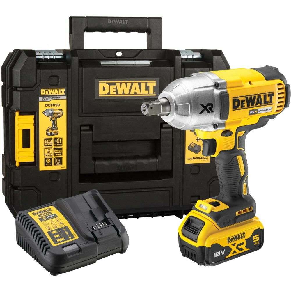 Аккумуляторный гайковерт DEWALT DCF899P1 18 В 950 Нм 2400 уд/мин с АКБ 5 Ач и ЗУ в кейсе TSTAK (DCF899P1-QW)