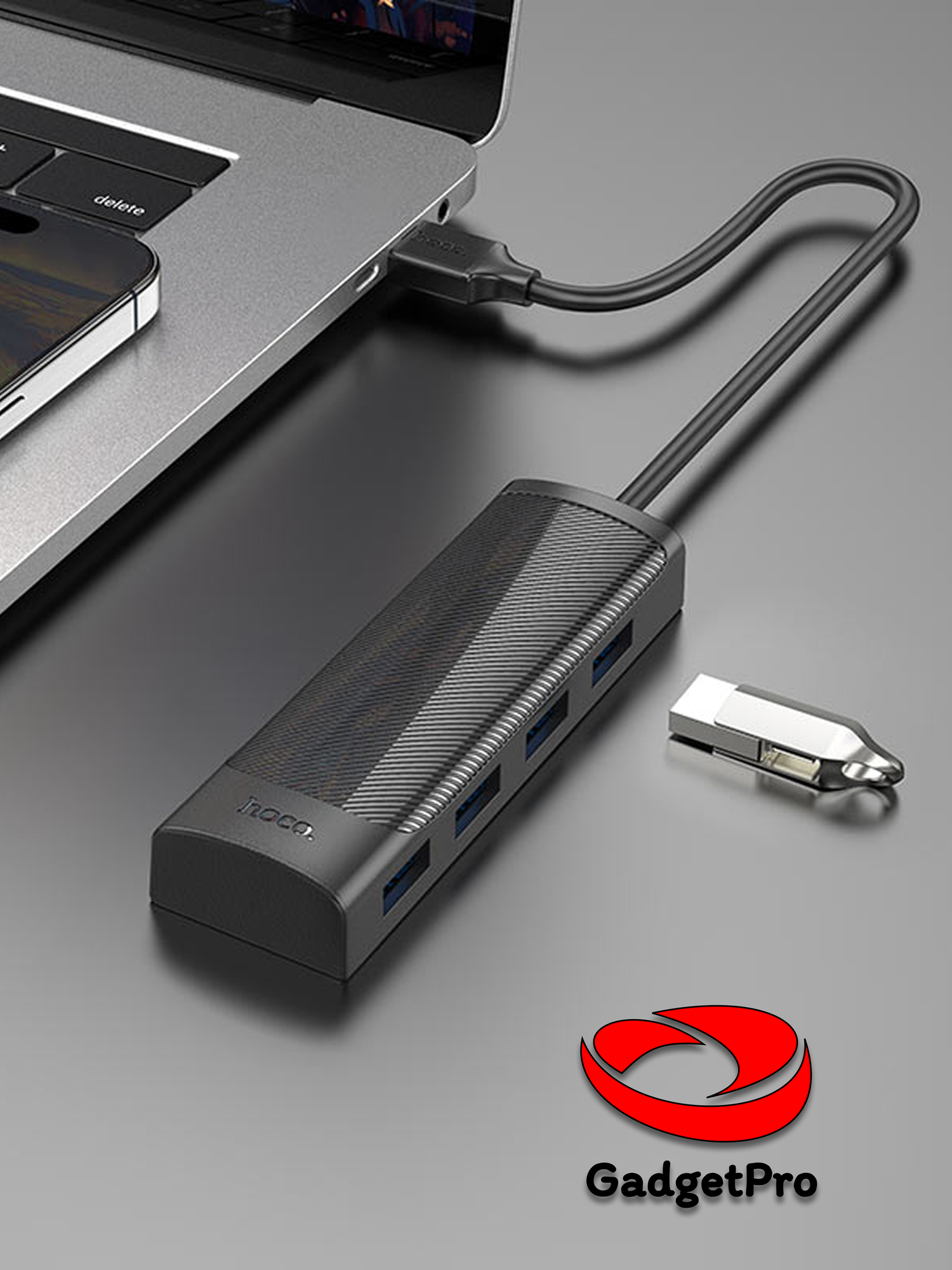 Быстрый USB-хаб HOCO HB41 4-в-1, USB-A на 4xUSB 3.0, скорость до 5 Гбит/с, ABS, кабель 1.2м