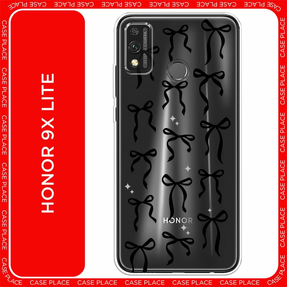 Чехол на Honor 9X Lite / Хонор 9X Лайт с принтом Black bows, прозрачный