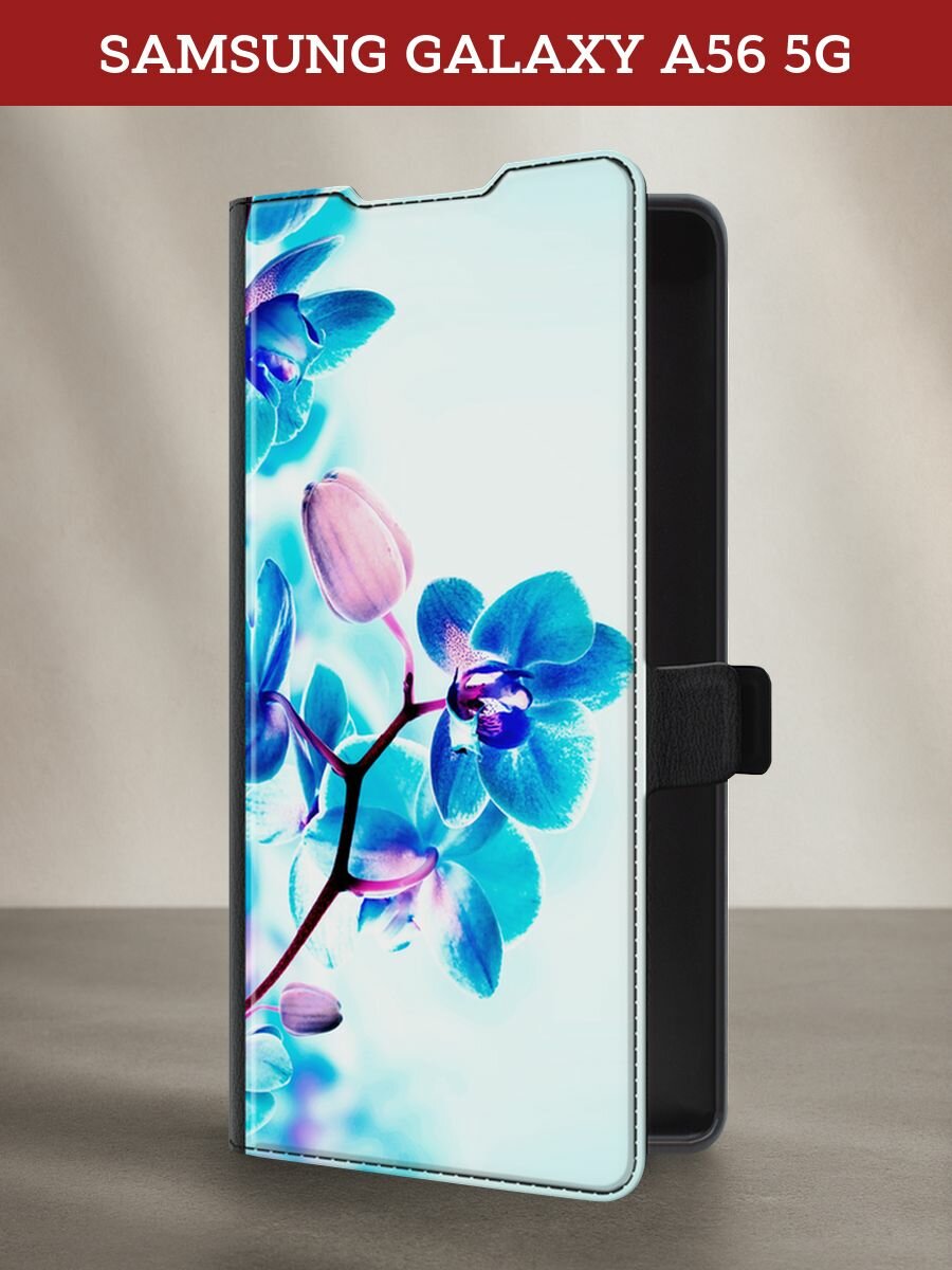 Чехол-книжка на Samsung A56 5G / Самсунг А56 5G с рисунком "Голубая орхидея"