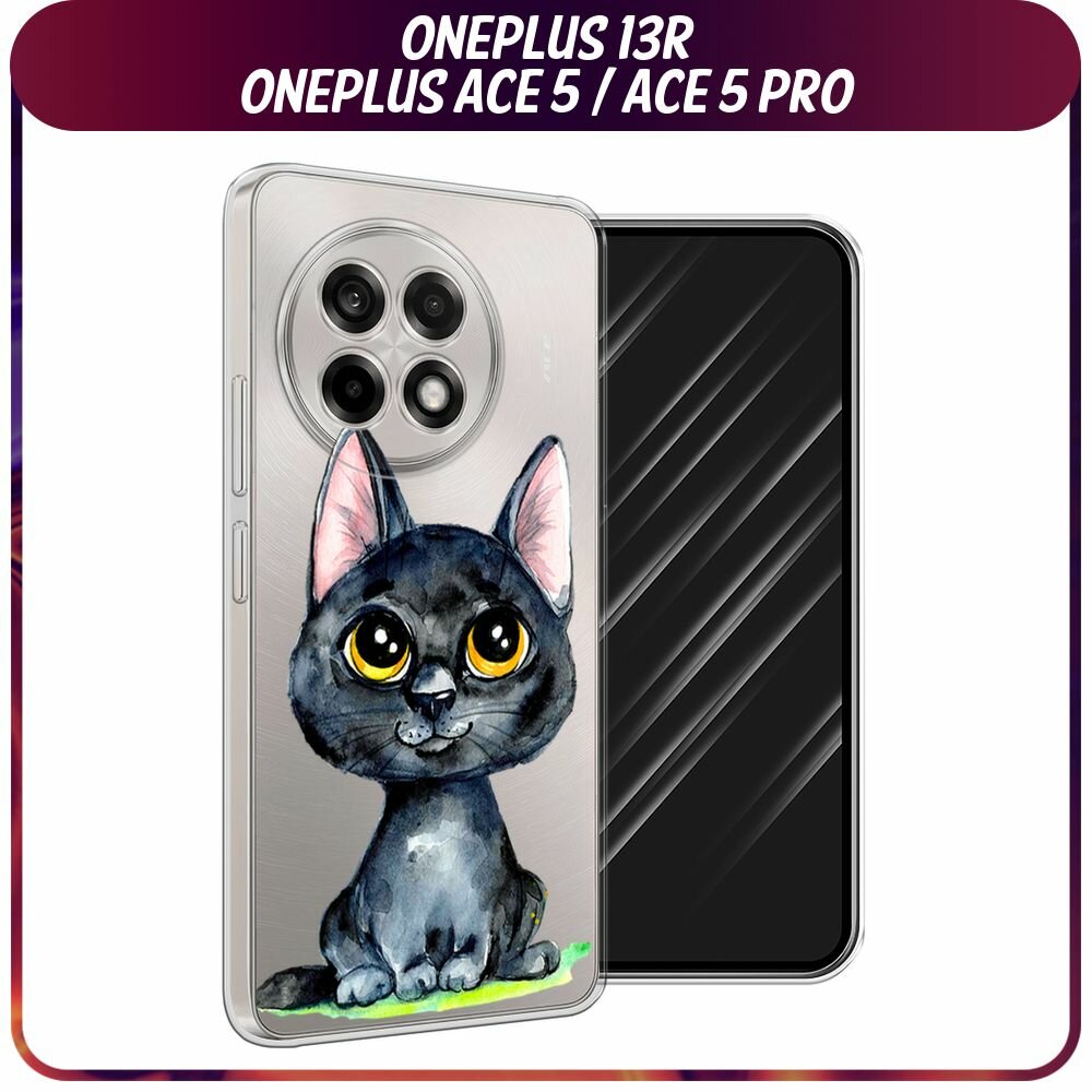 Чехол на Oneplus 13R/Ace 5/5 Pro / Ван Плас 13R/Асе 5/5 Про с принтом Милый черный котенок, прозрачный
