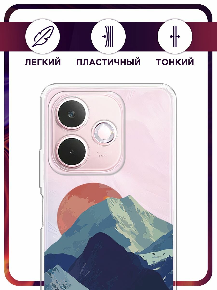 Чехол на Oppo A5 Pro / Оппо А5 Про с принтом "Закат в снежных горах", прозрачный — фото 1