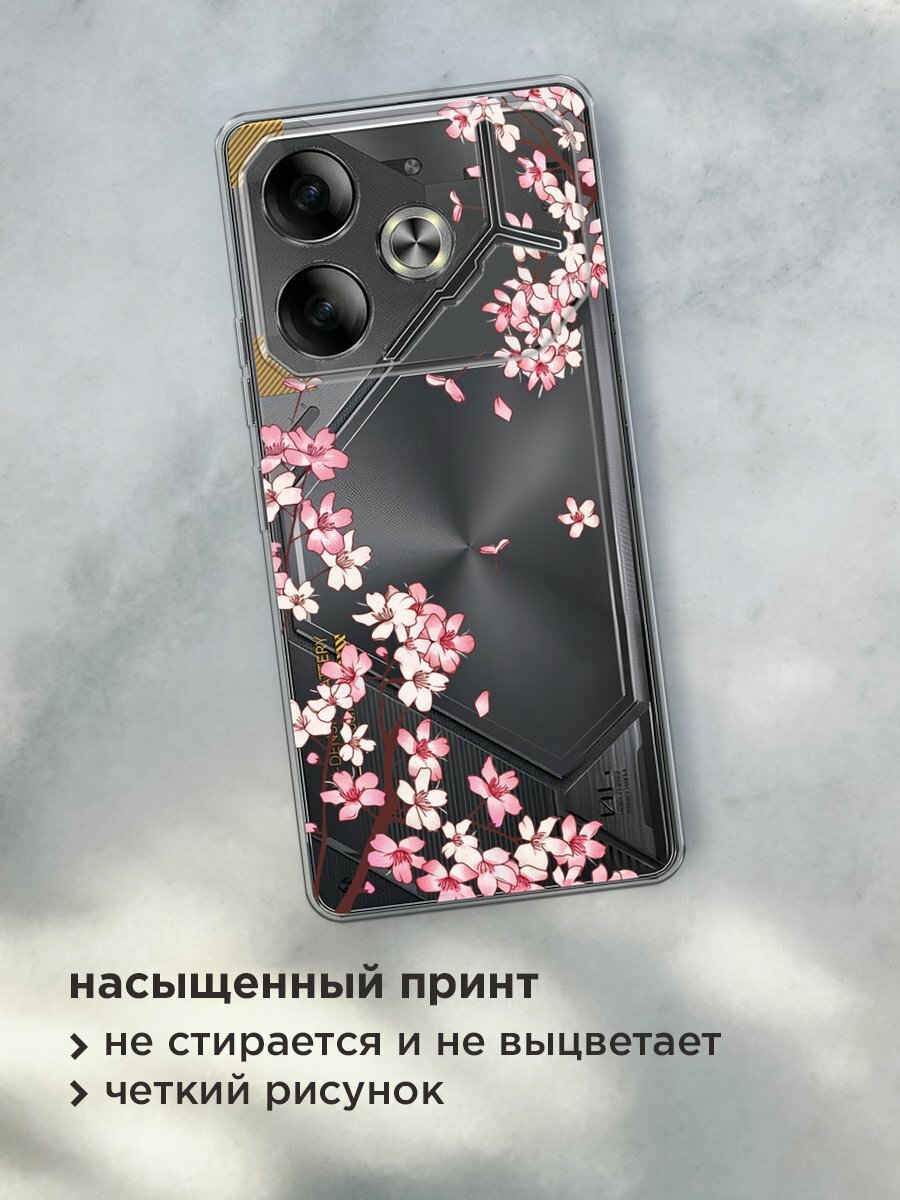 Чехол на Tecno Pova 6 / Текно Пова 6 с принтом "Ветви сакуры 1", прозрачный — фото 1