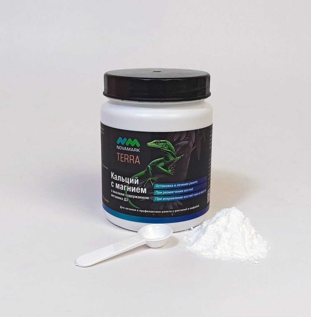 Кальций с магнием для рептилий NOVAMARK TERRA с высоким содержанием витамина Д3 100г