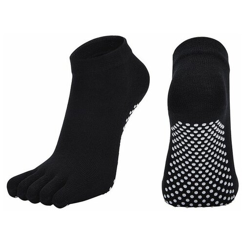 фото Носки противоскользящие с пальцами yoga socks для йоги фитнеса и пилатеса черные rekoy