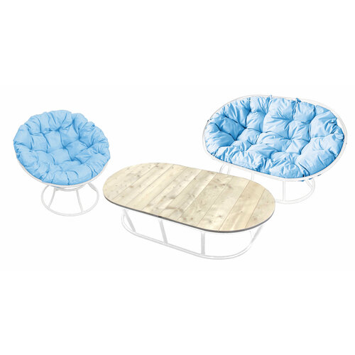 Комплект садовой мебели Сан без ротанга Белый / голубая подушка M-Group