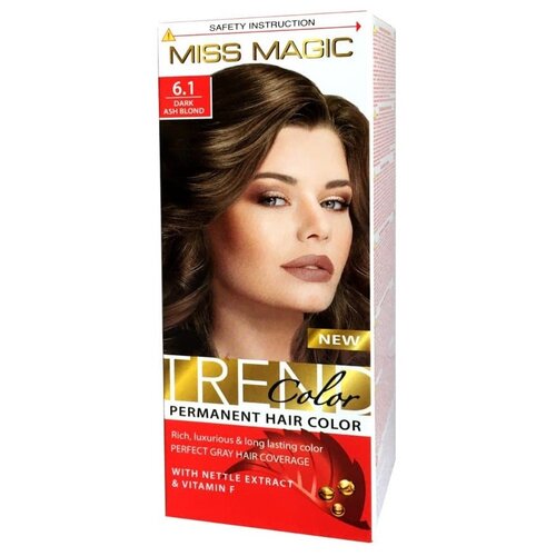 Miss Magic Trend Color стойкая краска для волос с экстрактом крапивы и витамином F, 6.1 dark ash blond краска д волос palette фитолиния 500 темно русый