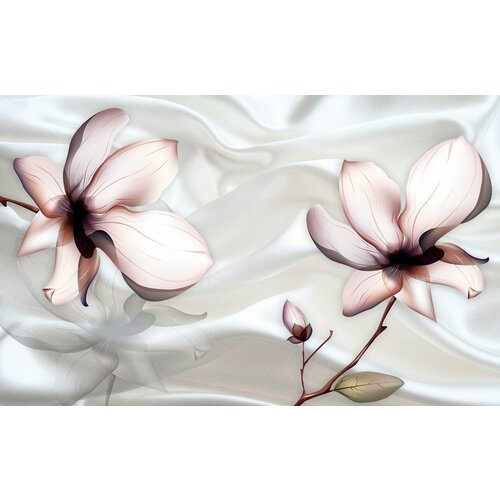 Моющиеся виниловые фотообои Прозрачный цветок на белом шелке, 400х250 см