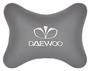 Автомобильная подушка на подголовник экокожа L.Grey с логотипом автомобиля DAEWOO