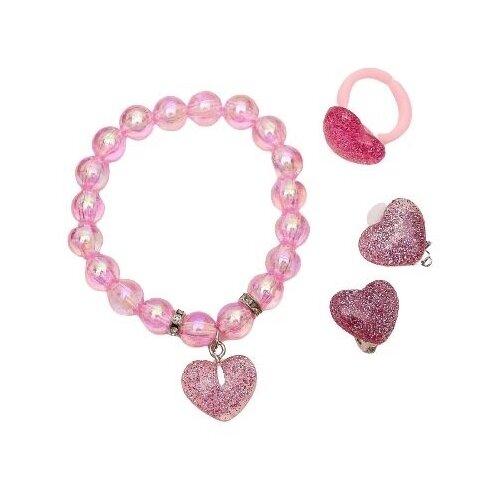 фото Набор детский 3 предмета: клипсы, браслет, кольцо, сердечки, цвет светло-розовый сима-ленд