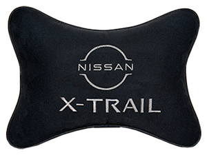Автомобильная подушка на подголовник алькантара Black с логотипом автомобиля NISSAN X-Trail (new)