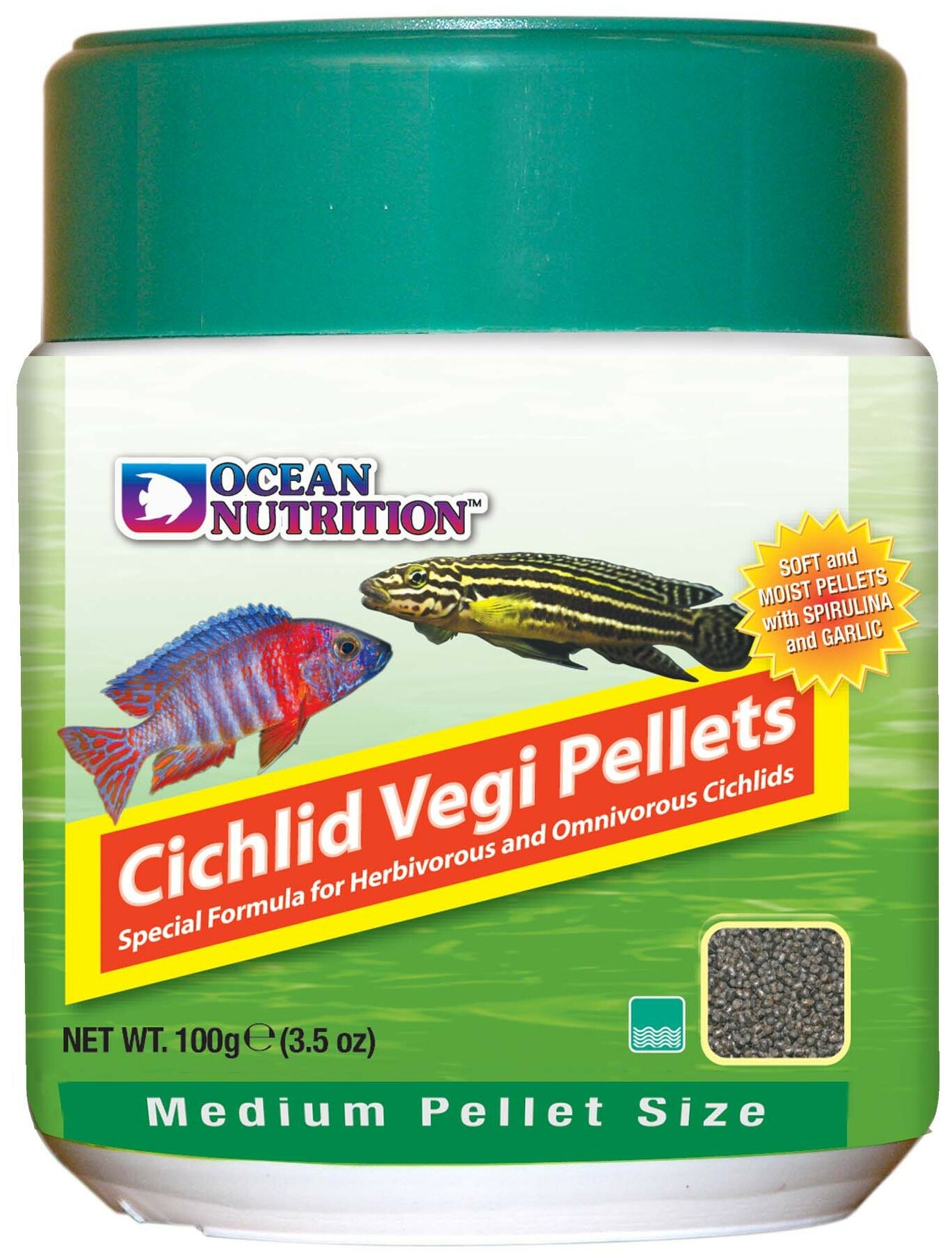 Корм для цихлид Ocean Nutrition Cichlid Vegi Pellet Small, гранулы, 100гр - фотография № 1