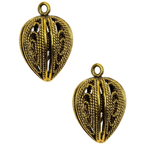 фото Набор подвесок, филигранные, длина - 19 мм, толщина - 13 мм, диаметр отверстия около 1, 5 мм, материал: латунь с покрытием "старинное золото", 2 шт. kaboshon