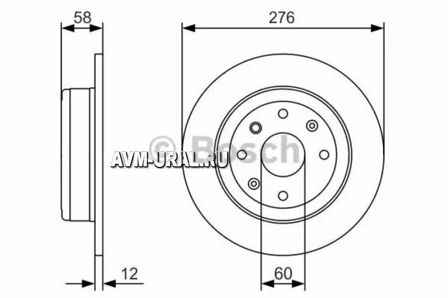 Диск Торм. Зад.[276X12] 4 Отв. Chevrolet Epica 06/06-> Bosch арт. 0986479A56