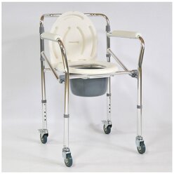 Кресло-стул с санитарным оснащением (с колесами) повышенной грузоподъемности (до 120 кг) FS696 Мега-Оптим для взрослых, пожилых людей и инвалидов