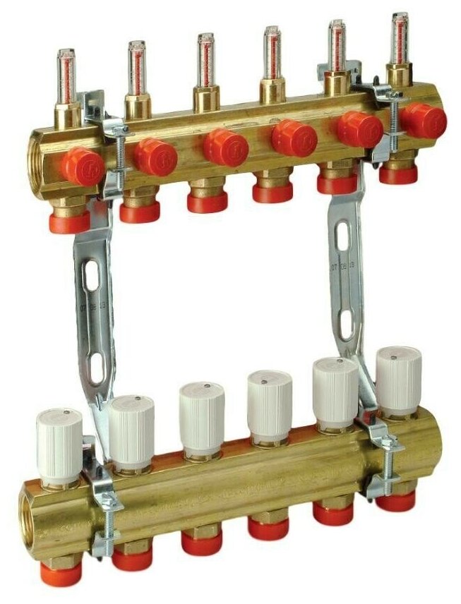 Группа коллекторная латунь 1" ВР/ВР 12 вых 3/4" НР под евроконус с расходомерами R553F Giacomini R553FY052