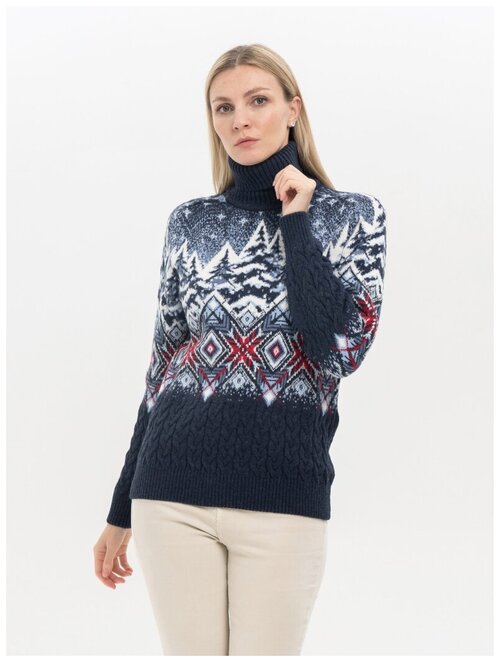 Женский свитер с елками и узорами Pulltonic, красный со складным горлом, размер 46 [АРТ 130-214]