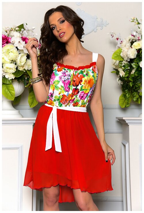 Красное платье с цветами Angela Ricci (8948, красный, размер: 44)