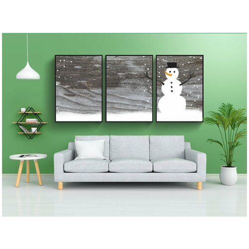 фото Набор модулных постеров для интерьера "снеговик, древесина, зима" 60x90 см. в тубусе, без рамки lotsprints