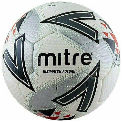 фото Мяч футзальный mitre futsal ultimatch арт.a0027wg7, р.4, гл.пу, ims, 30пан, гибридн.сш, бел-серо-крас