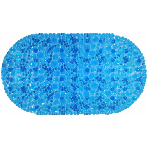 Коврик пвх для ванной комнаты и душевой кабины на присосках овальный размером 67х38 см, цвет голубой