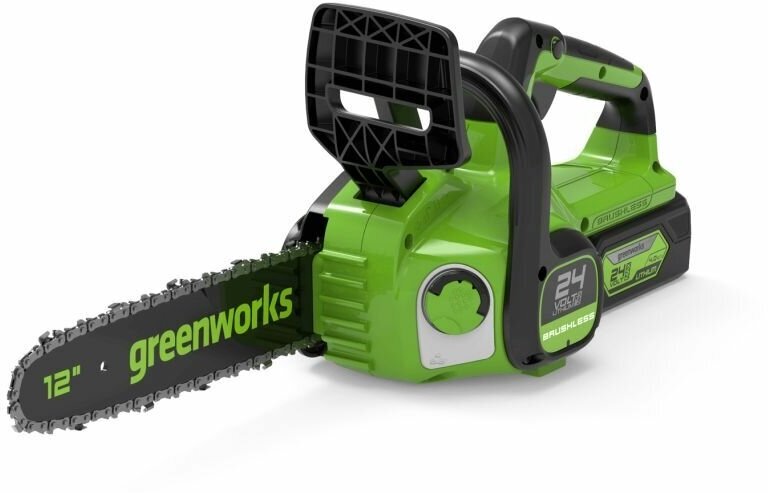 Цепная пила аккумуляторная Greenworks, 24V, 30 см, бесщеточная, c 1хАКБ 4 Ач и ЗУ, 2007007UB