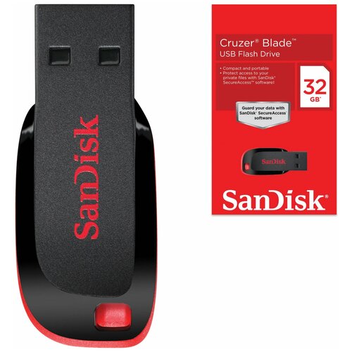 Флеш-диск 32 GB, SANDISK Cruzer Blade, USB 2.0, черный/ красный, SDCZ50-032G-B35