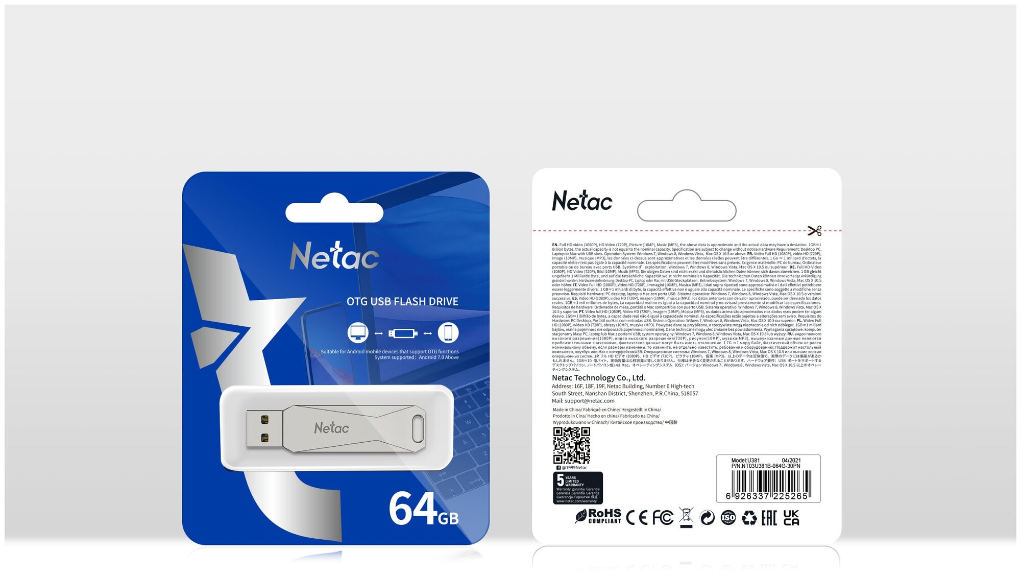 Носитель информации Netac U381 USB3.0+MicroUSB Dual Flash Drive 64GB (NT03U381B-064G-30PN) - фото №3