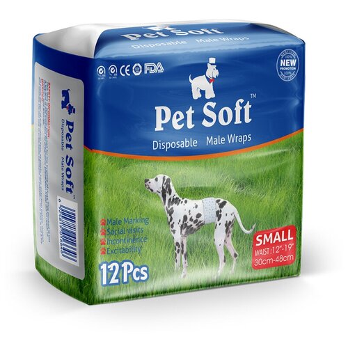 Pet Soft Male Diaper одноразовые впитывающие пояса для кобелей (размер S) 12 штук