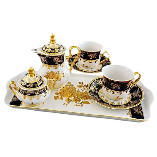 фото Кофейный набор на 2 персоны 7 предметов тет-а-тет leander "мэри-энн /золотая роза /кобальт" (подарочный) / 157823