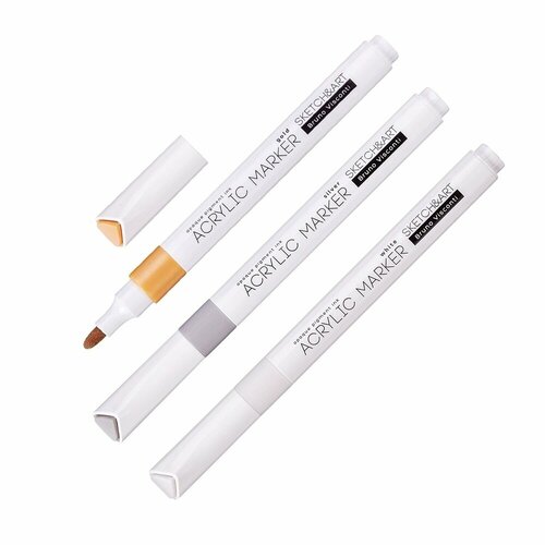 Набор акриловых маркеров Sketch&Art золотистый, серебристый, белый, 3 шт, 1-3 мм, пулевидный наконечник (22-0129)