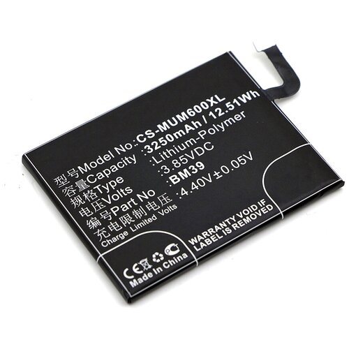 Аккумулятор CS-MUM600XL BM39 для Xiaomi Mi 6 3.85V / 3250mAh / 12.51Wh bm39 phone battery for xiao mi 6 mi6mce16 3350mah bm39 replacement battery tool