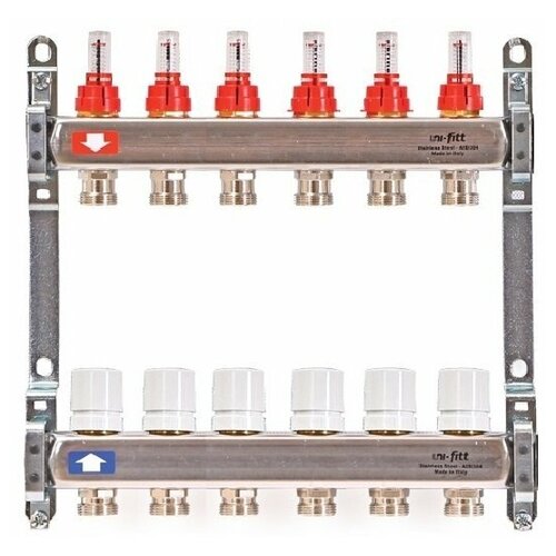 Коллекторная группа на 6 выходов 1'х3/4" ЕК UNI-FITT из нержавейки с расходомерами