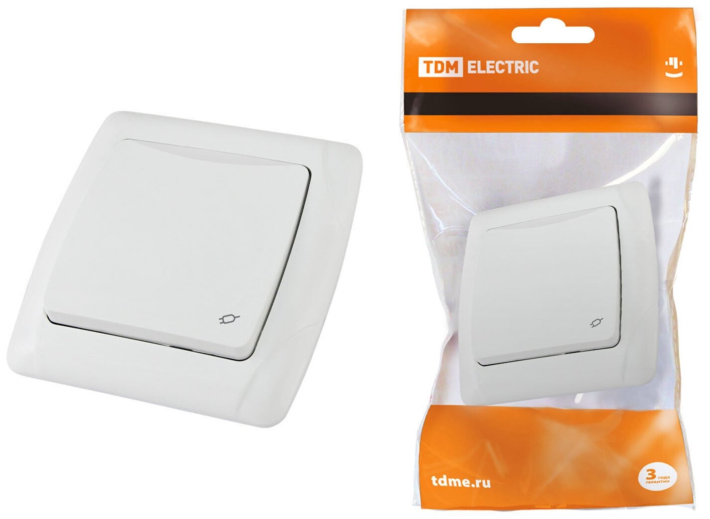 фото Розетка с крышкой 2П+З 16А 250В IP44 белая "Онега" TDM