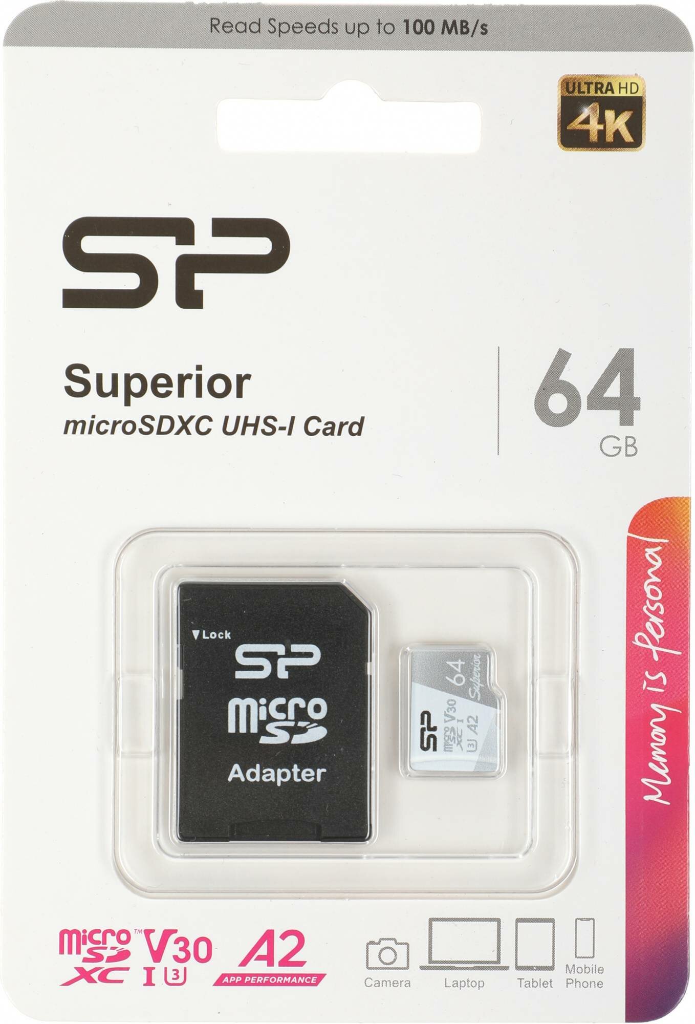 Карта памяти 64GB Silicon Power microSDXC Class 10 UHS-I U3 Colorful 100/80 Mb/s Superior A2 - фото №3