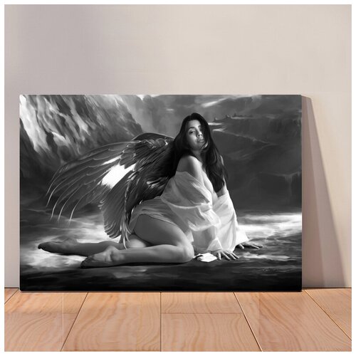 фото Картина ангел с черными крыльями, 30x40 см, картина на холсте на деревянном подрамнике с настенным креплением вау холст