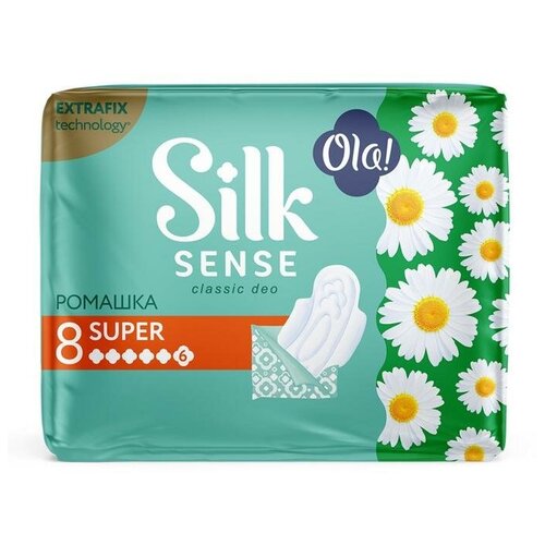 Прокладки толстые Ola! Silk Sense Classic Wings Singles Super ромашка, 8 шт.