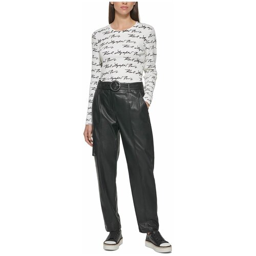 фото Брюки karl lagerfeld размер 6 черные из эко кожи с поясом