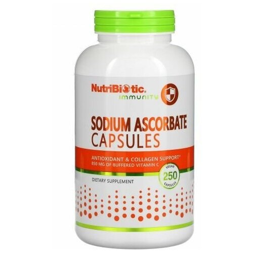 NutriBiotic, Витамин C (аскорбат натрия), Sodium Ascorbate, 250 капсул витамины maxler vitamin c sodium ascorbate 200 гр