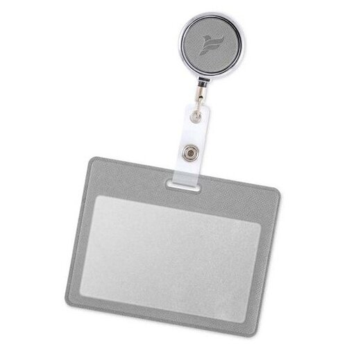 фото Держатель для пропуска, бейджа, чехол для карт доступа с рулеткой / карман обложка для проездного flexpocket светло-серый