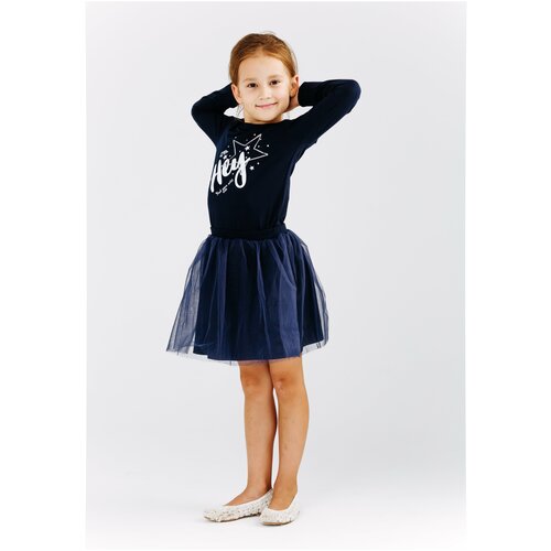 Детский комплект для девочки Diva Kids: лонгслив и юбка, 3-10 лет, 98-134 см, с фатином, с пайетками, темно-синий