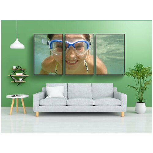 фото Модульный постер "подводный, девочка, очки защитные" 180x90 см. из 3х частей в тубусе, без рамки lotsprints