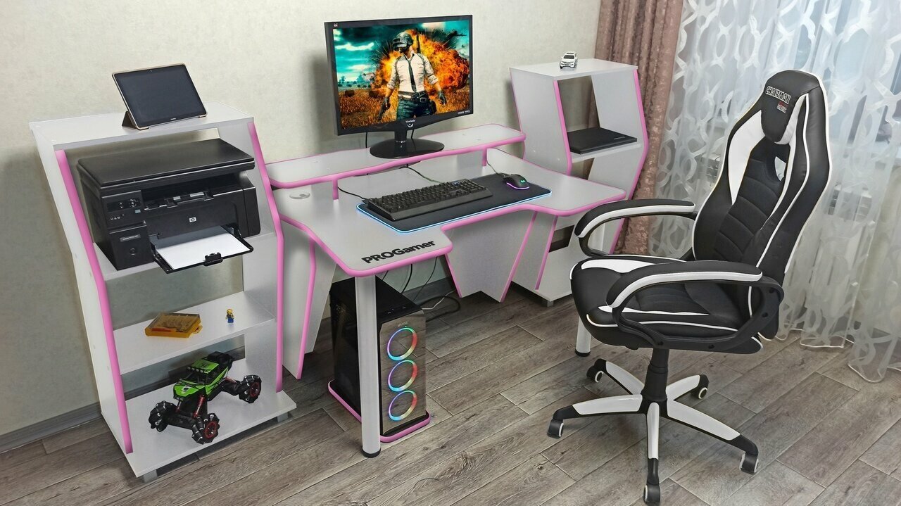 Геймерский игровой компьютерный письменный стол Вектор белый розовый - фотография № 11