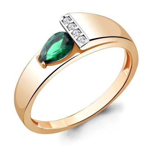 фото Кольцо из золочёного серебра aquamarine а68786г-пк с фианитом и гидротермальным изумрудом diamant-online