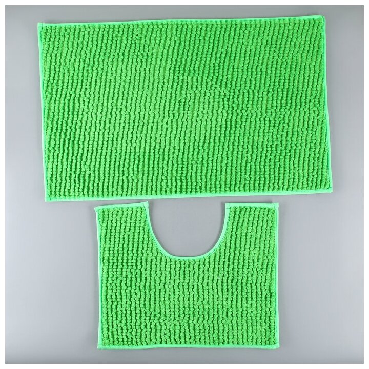 Доляна Набор ковриков для ванны и туалета Доляна «Букли», 2 шт: 40×50, 50×80 см цвет зелёный