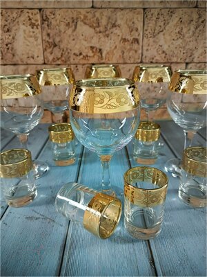 Подарочный набор 12 предметов с алмазной гравировкой PROMSIZ Нежность / Бокалы для вина 260 мл 6 шт. / Стопки для водки 60 мл 6 шт.