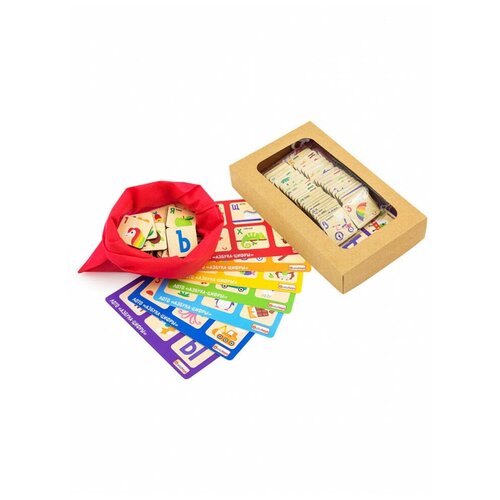 Развивающее детское лото «Азбука-цифры»/ Настольная игра/ 42 деревянные фишки, 7 карточек, мешочек, WoodToys деревянное лото животные для малышей