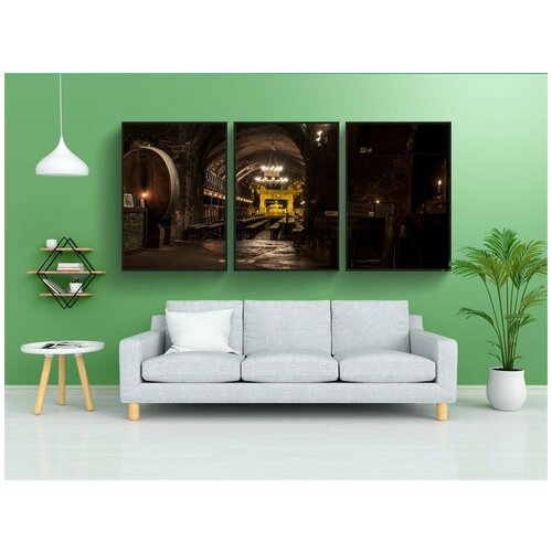 фото Набор модулных постеров для интерьера "винный погреб, вино, винные бочки" 60x90 см. в тубусе, без рамки lotsprints